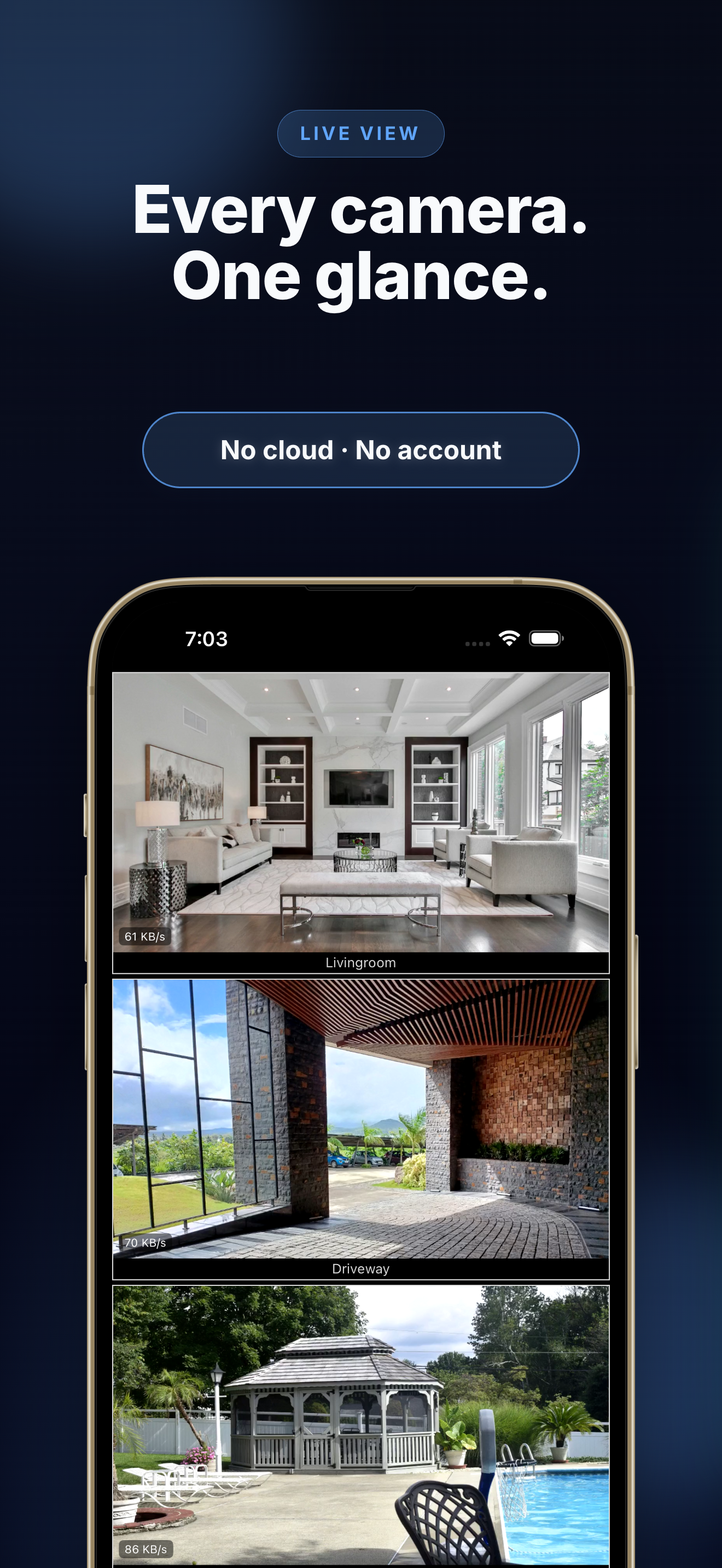 Home Cameras live multi-camera grid