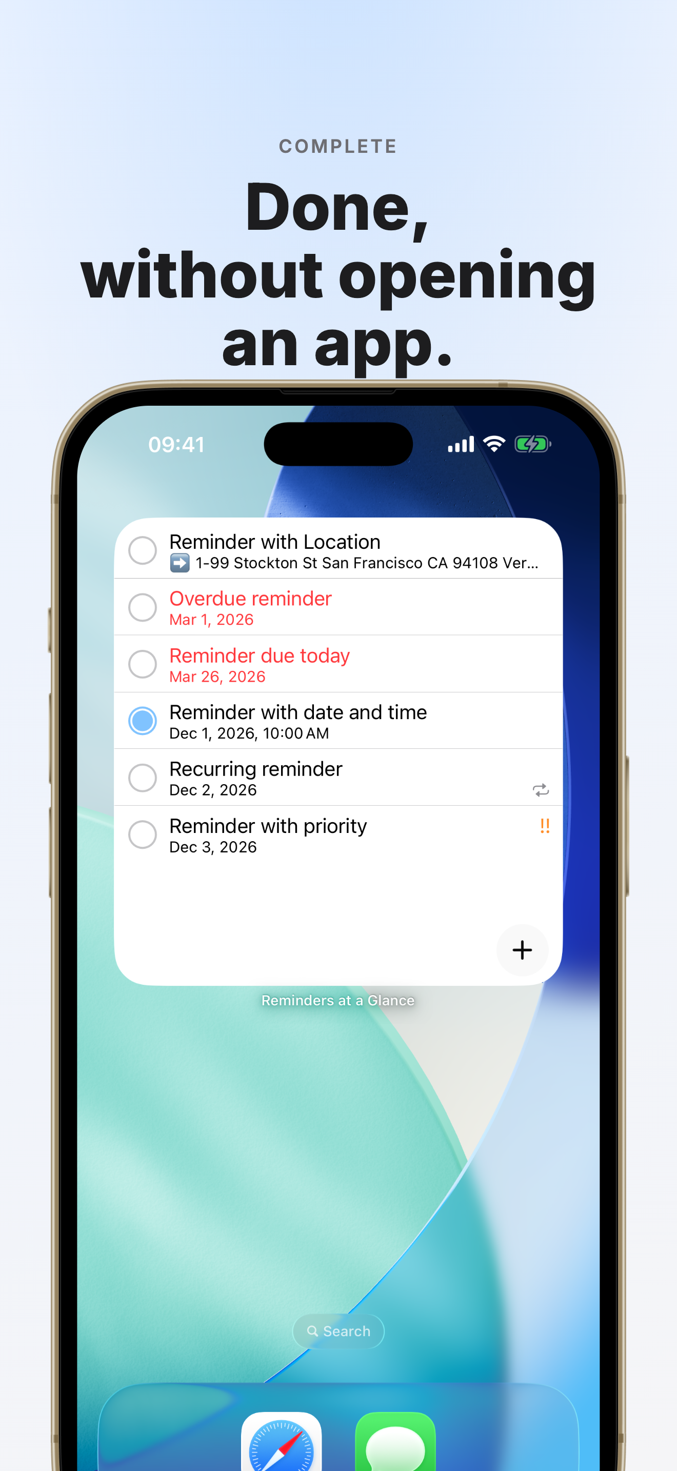 Complete reminders from widget