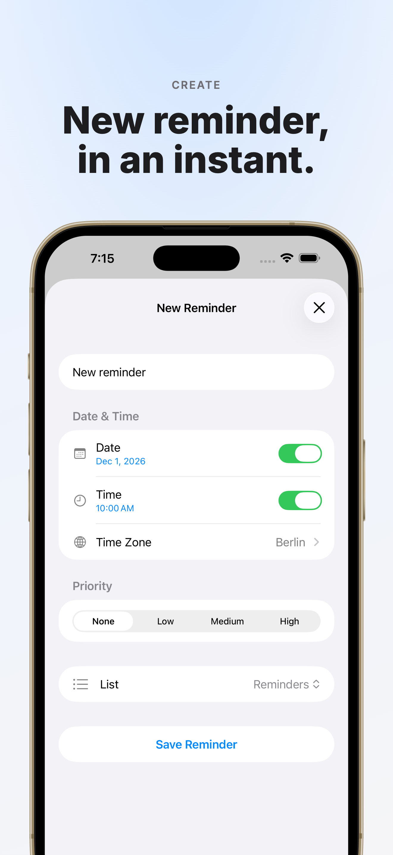 Create a new reminder