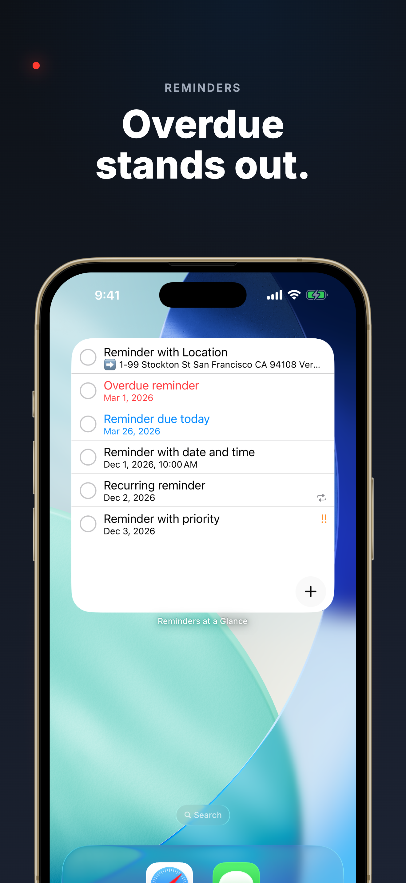 Overdue reminders highlighted in red