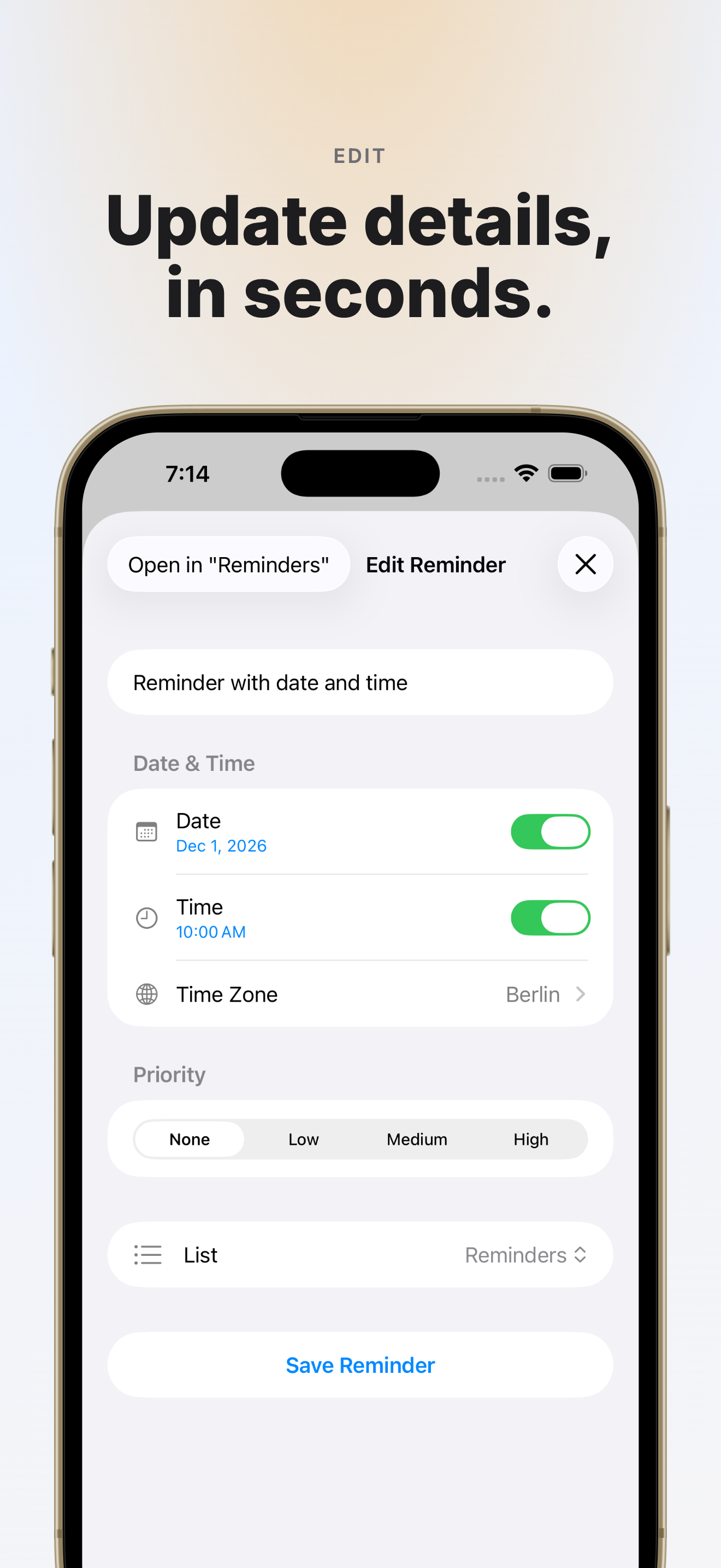 Edit a reminder in the app