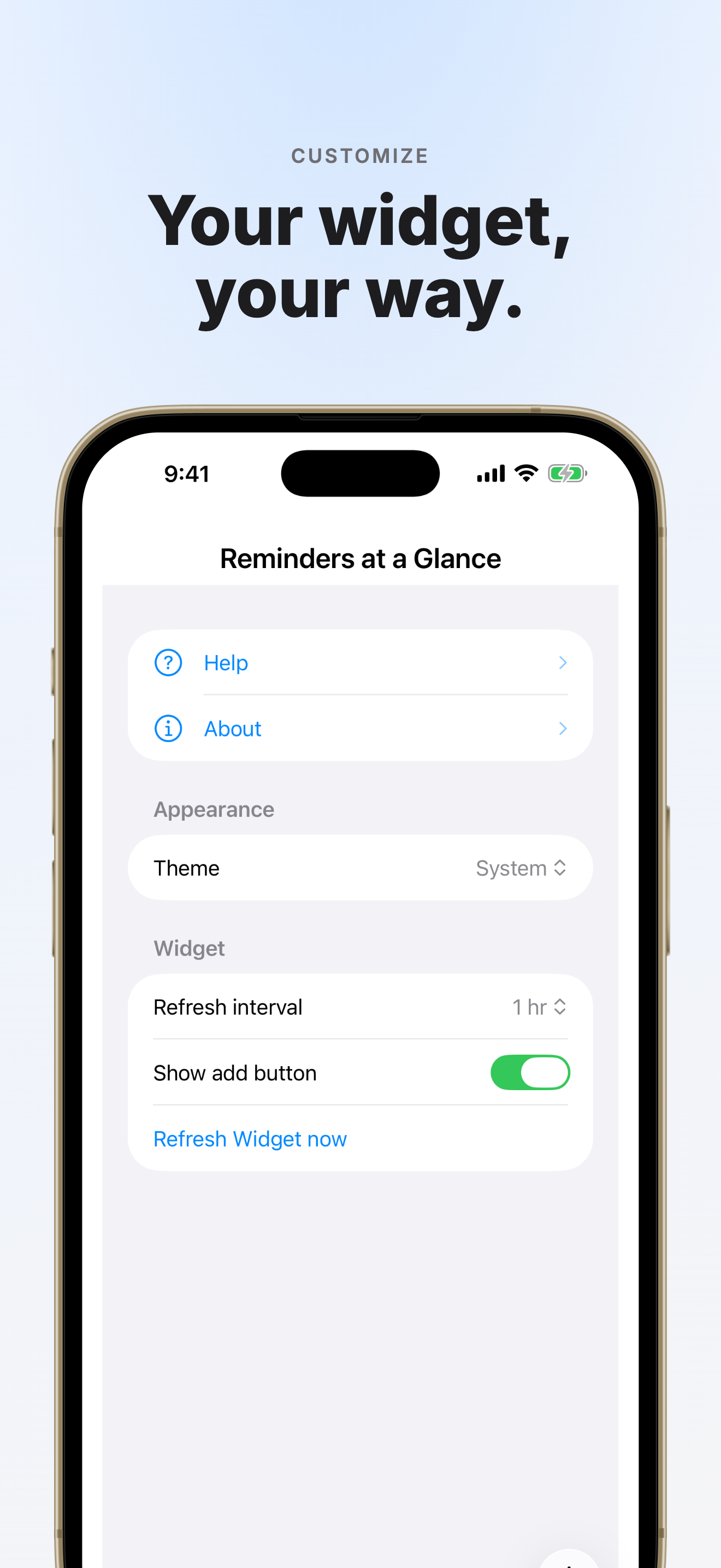 Customize the widget